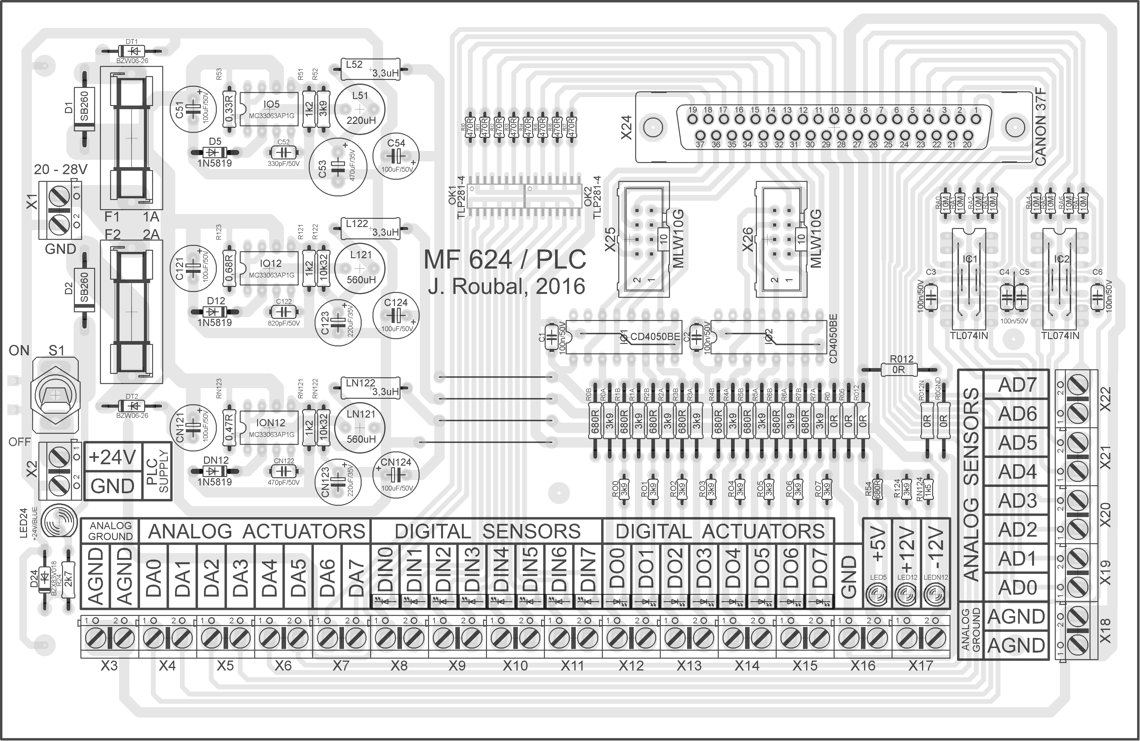 Komunikační rozhraní MF&nbsp;624&nbsp;-&nbsp;PLC - osazovací výkres